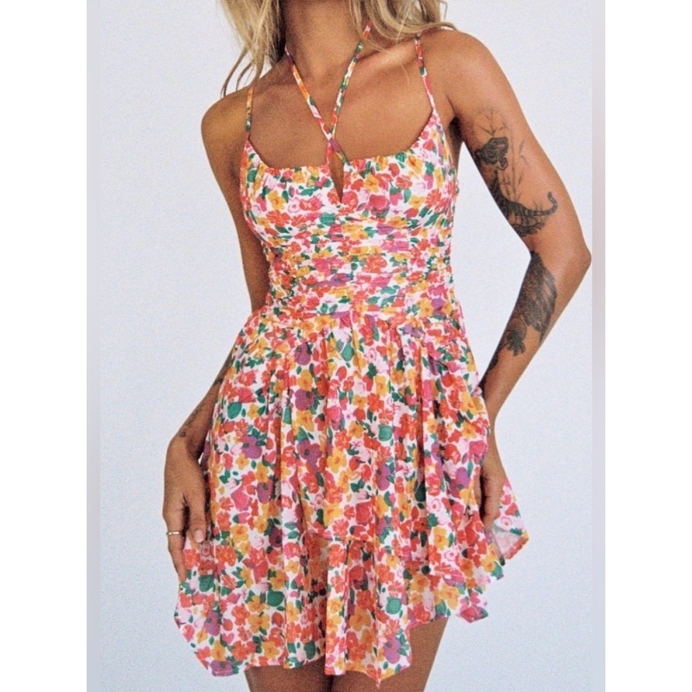 Princess Polly Floral Sweetheart Ruched Mini Dress Multicolor Summer Womens 8